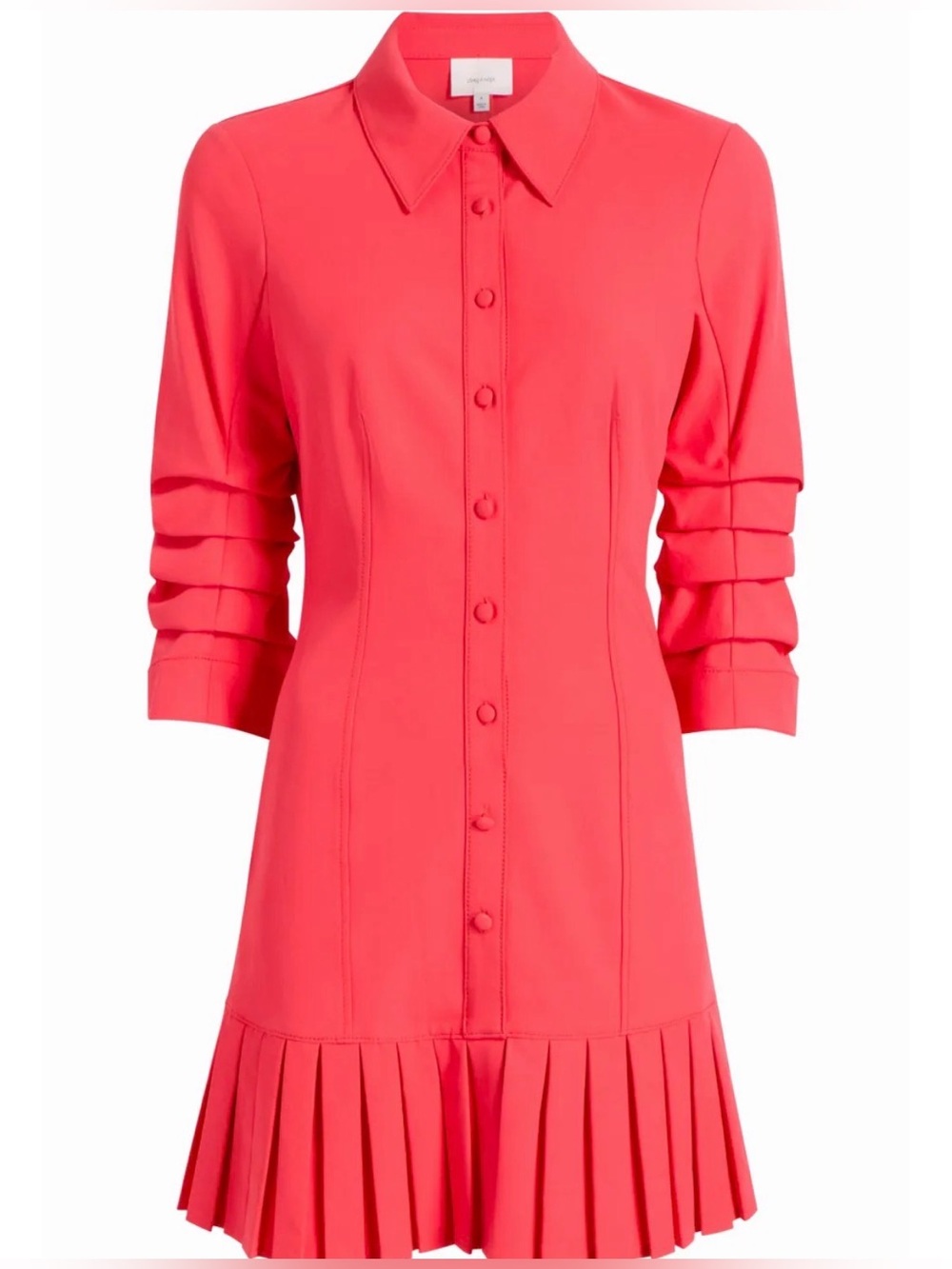 Cinq à Sept Lucilla Cherry Lemon Pleated Shirtdress Size 6 NWT $425 Slight Mark